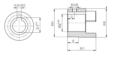 Полумуфта GE 48-60 тип B, с готовым отверстием d=50 мм, шпон паз 14х3,8мм+винт М12, СТАЛЬ, EMT - Евромеханика