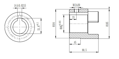 Полумуфта GE 48-60 тип B, с готовым отверстием d=48 мм, шпон паз 14х3,8мм+винт М12, СТАЛЬ, EMT - Евромеханика