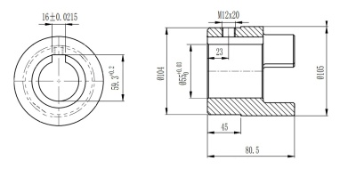 Полумуфта GE 48-60 тип B, с готовым отверстием d=55 мм, шпон паз 16х4,3мм+винт М12, СТАЛЬ, EMT - «Евромеханика»