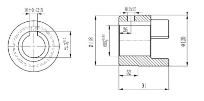 Полумуфта GE 55-70 тип B, с готовым отверстием d=55 мм, шпон паз 16х4,3мм+винт М12, СТАЛЬ, EMT - Евромеханика