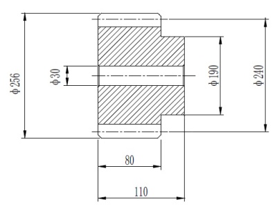 Шестерня цилиндрическая М=8 Z=30 со ступицей и закалкой зуба, EMT - Евромеханика