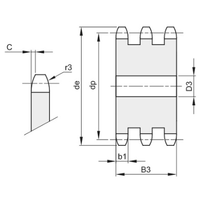 Звездочка 06B-3, шаг 9,525x5,72 мм (3/8х7/32), Z=24 со ступицей и закалкой зубьев - Евромеханика