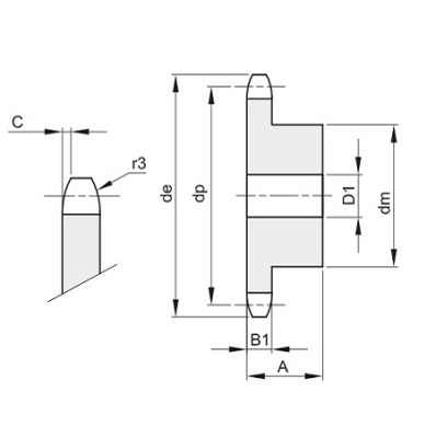 Звездочка 06B-1, шаг 9,525х5,72 мм (3/8х7/32), Z=9 со ступицей (PS05009) - Евромеханика