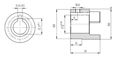 Полумуфта GE 19-24 тип B, с готовым отверстием d=19 мм, шпон паз 6х2,8мм+винт М5, СТАЛЬ, EMT - Евромеханика