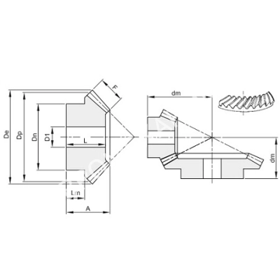 Коническая шестерня косозубая, i=4, M=2, Z1=16 - Евромеханика