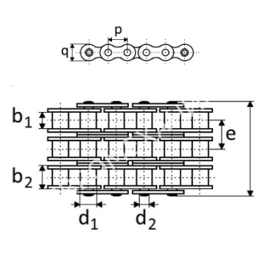 Цепь роликовая трехрядная 16A-3 - Евромеханика