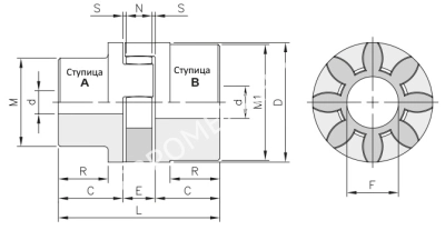 Полумуфта под расточку GEB 48-60 тип B, dmax=60 мм (SGMB060), EMT - Евромеханика