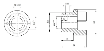 Полумуфта GE 19-24 тип A, с готовым отверстием d=14 мм, шпон паз 5х2,3мм+винт М4, СТАЛЬ, EMT - Евромеханика