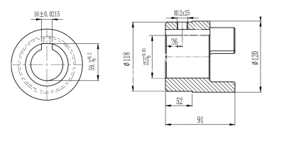 Полумуфта GE 55-70 тип B, с готовым отверстием d=55 мм, шпон паз 16х4,3мм+винт М12, СТАЛЬ, EMT - Евромеханика