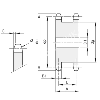 Сдвоенная звездочка для двух однорядных цепей 10B-1 шаг 15,875х9,65 мм (5/8х3/8) Z=21 без ступицы - Евромеханика