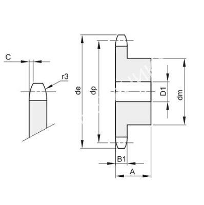 Звездочка 06B-1, шаг 9,525x5,72 мм (3/8x7/32), Z=15 со ступицей (PS05015) - Евромеханика