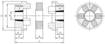 Полумуфта HRC 230 TL тип F, под втулку тапербуш 3020, EMT - Евромеханика