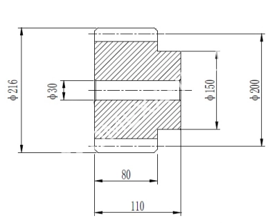 Шестерня цилиндрическая М=8 Z=25 со ступицей и закалкой зуба, EMT - Евромеханика