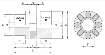 Полумуфта под расточку GEB 90-100 тип B, dmax=100 мм (SGMB100), EMT - Евромеханика