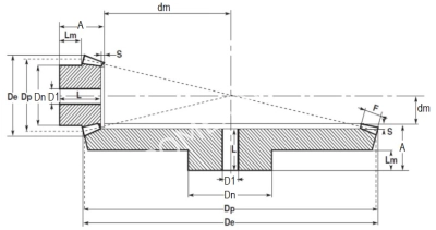 Коническая пара прямозубая, тип А, i=1:4, M=1,5, Z=16/64, EMT - Евромеханика