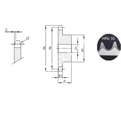 Звездочка 20B-1, шаг 31,75x19,56 мм (1"1/4х3/4), Z=9 со ступицей и закалкой зубьев - Евромеханика