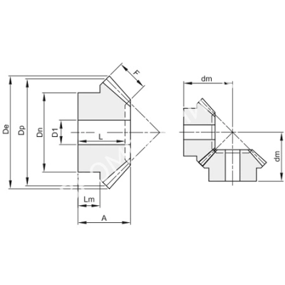 Коническая шестерня прямозубая, тип А, i=1, M=3, Z=25 - Евромеханика