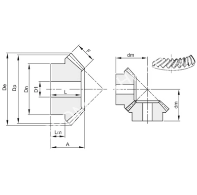 Коническая шестерня косозубая, i=1, M=3, Z1=25 - Евромеханика